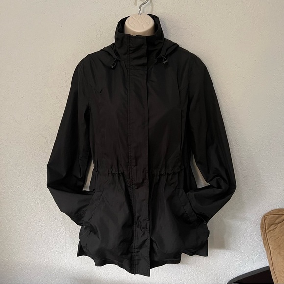 A New Day black mid length zipper snap hoodie windbreaker pockets cinch waist XS - Picture 5 of 14